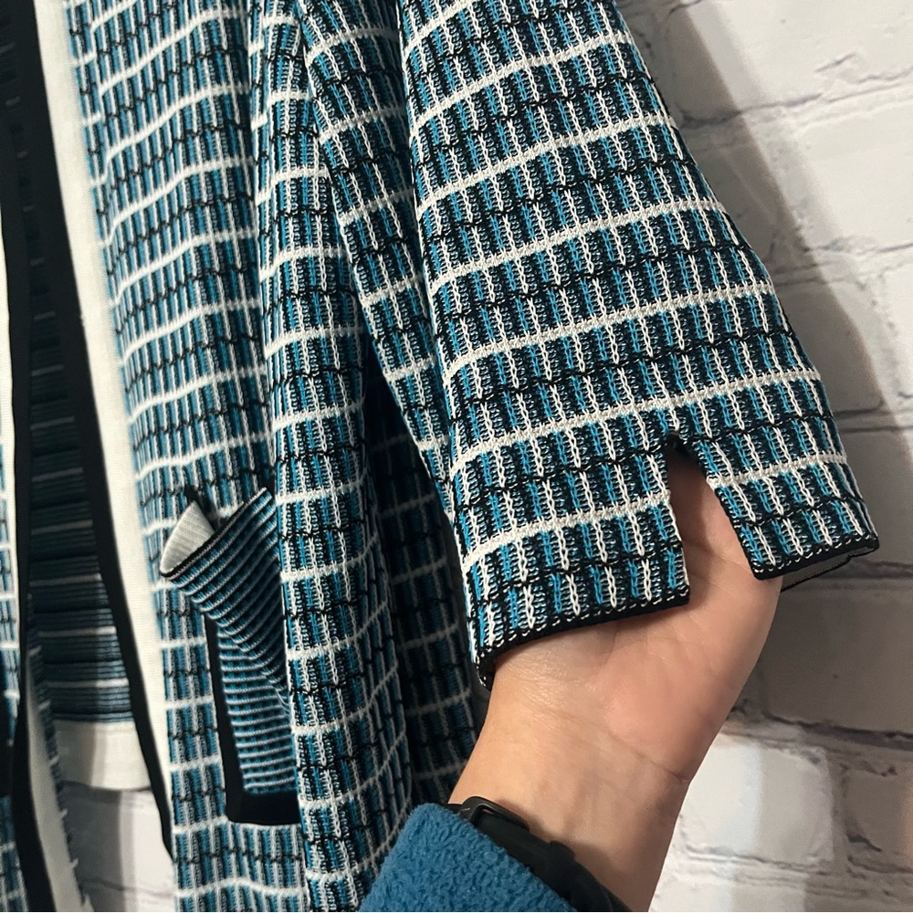 Misook Knit Open Front Jacket Blue White Black Patterned Cardigan Pockets Sz 2X - Picture 3 of 7
